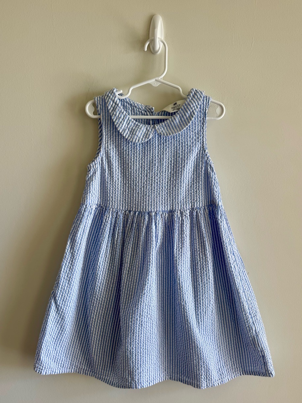 H&M Blue & White Striped Seersucker Cotton Dress ft Peter Pan Collar